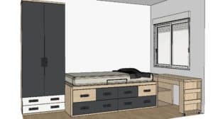Diseño 3D dormitorio juvenil 1